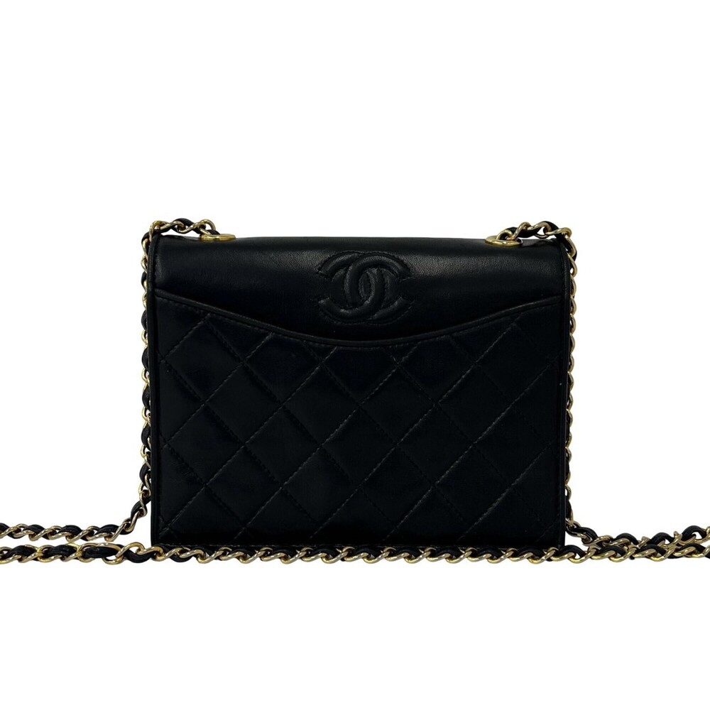 CHANEL Matelassé Coco Mark Lambskin Shoulder Bag Pouch Black 97240